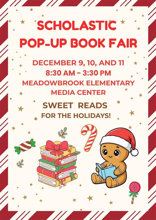 A flyer with the Pop Up Book Fair dates and hours